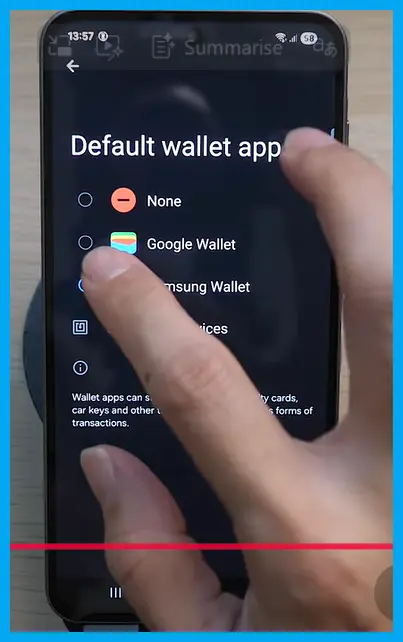 Android default wallet app screen with Google Wallet selected