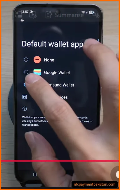 Zindigi Google Wallet Pakistan: Supported Cards & Setup Guide 2 Android settings default payment app configuration showing Google Wallet